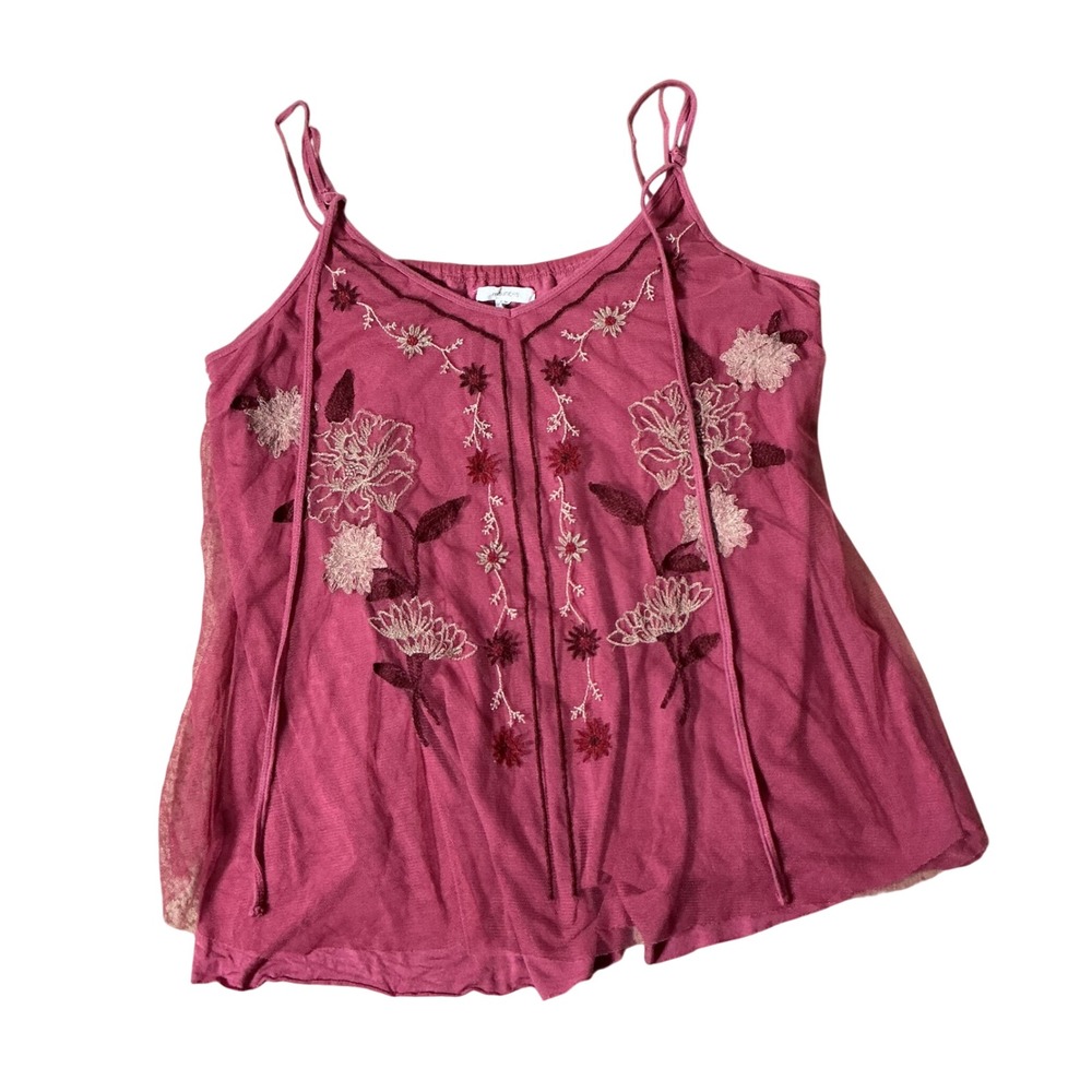 Maurices Boho Floral Embroidered Mesh Cottagecore Cami Tank Women XL Pink
